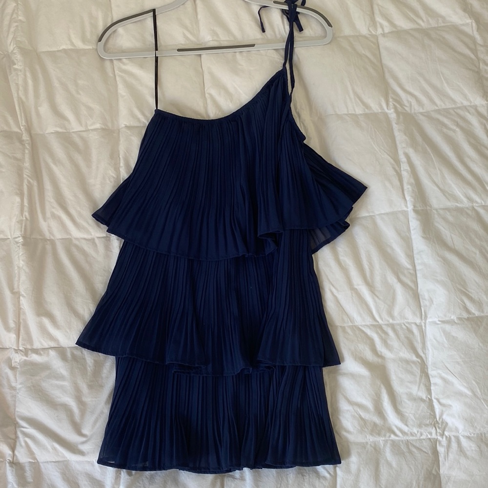 One shoulder Lulu’s navy blue dress! It’s also tiered as well!